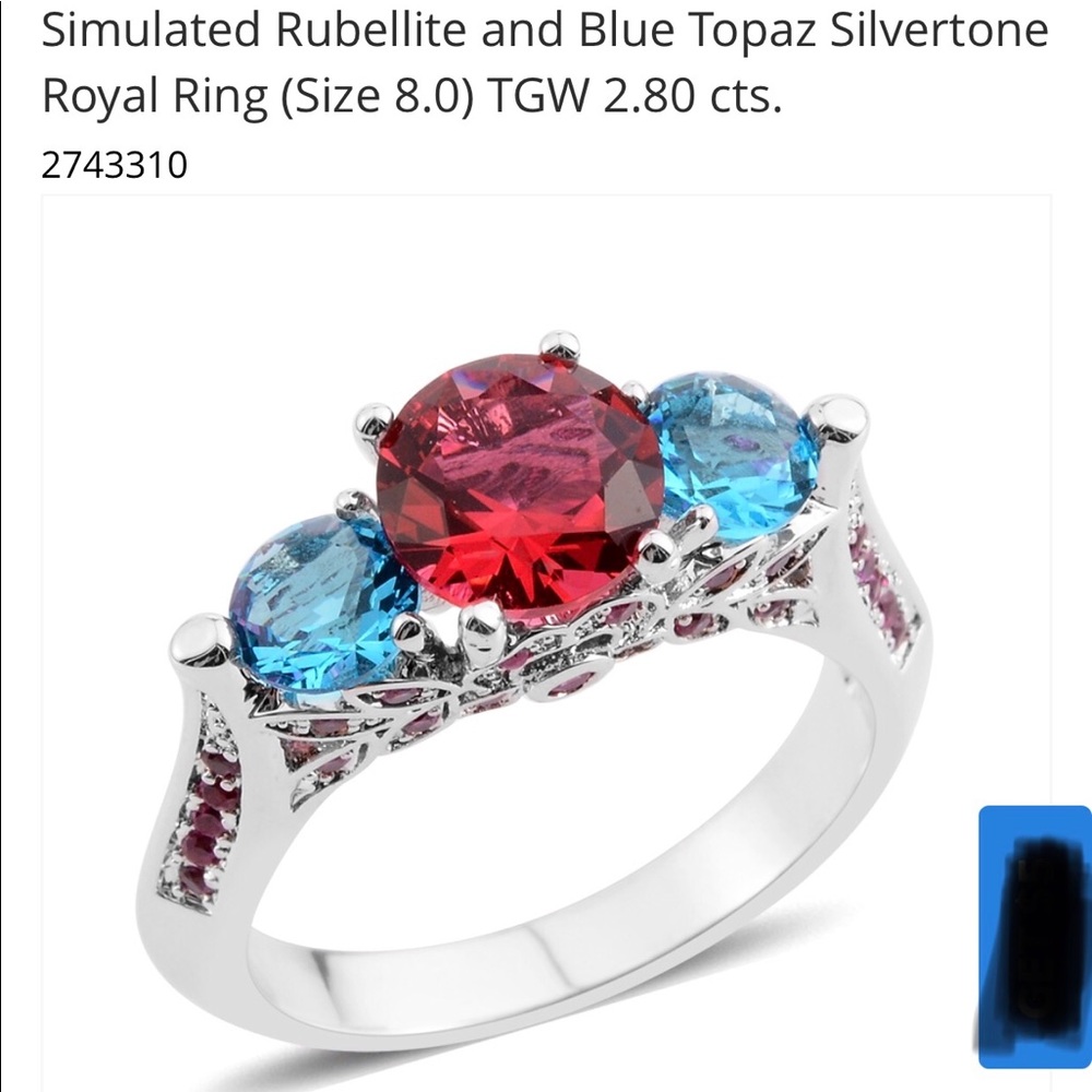 Beautiful Rubellite and blue topaz ring